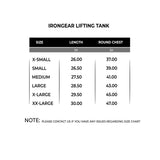 Size chart for IRONGEAR Lifting Tank - W