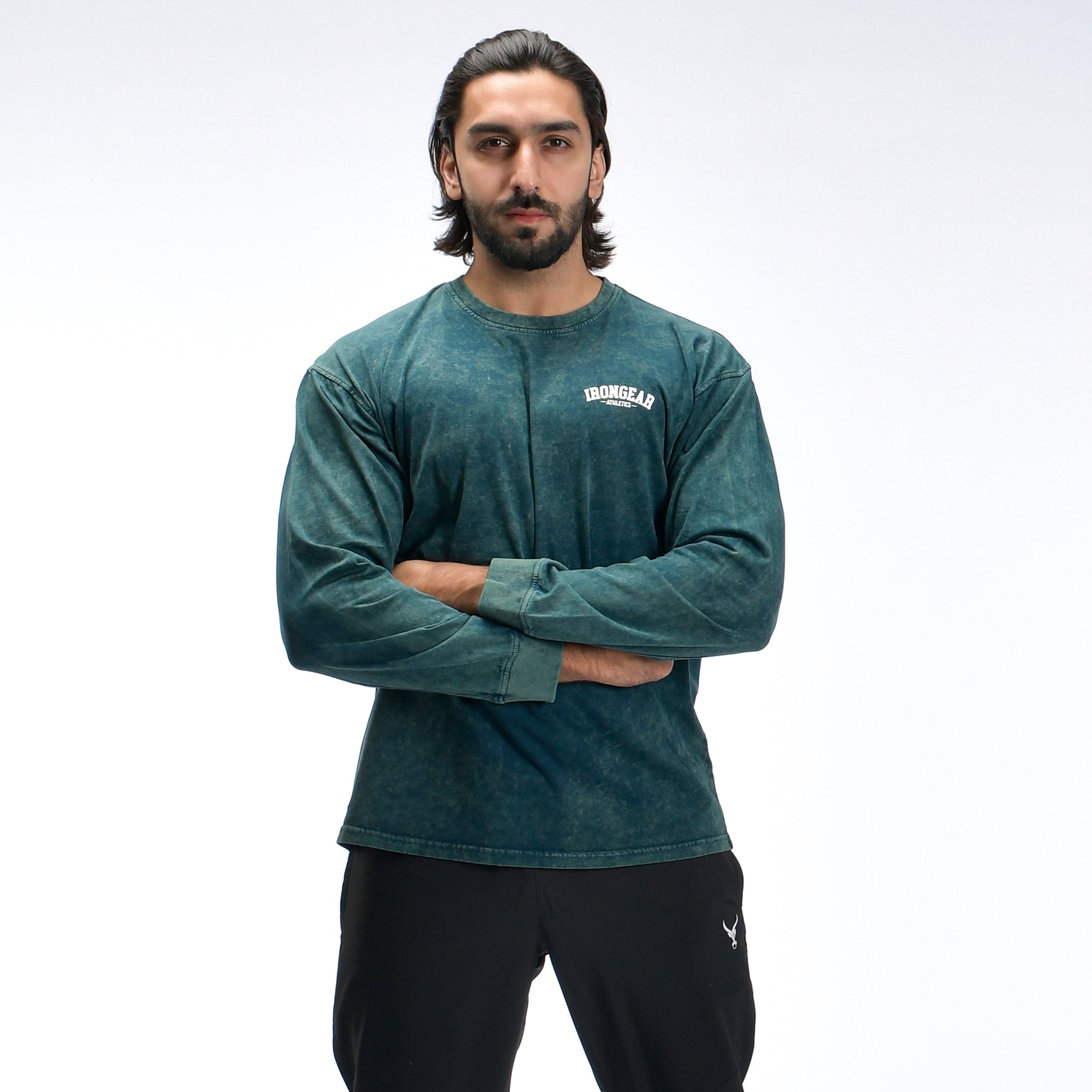 Stone Wash Langarm-T-Shirt